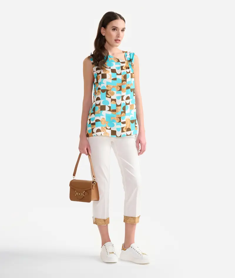 Top in viscosa Geo-metrico con gioiello 1ᴬ Classe Turchese