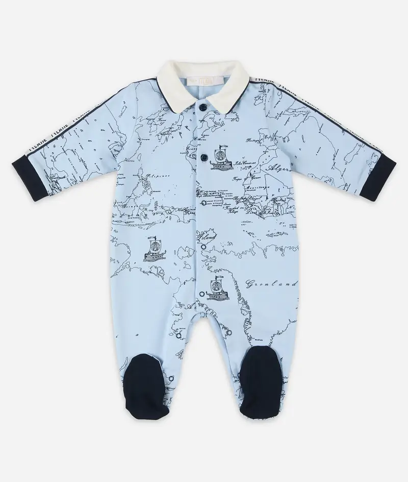 Tutina con colletto in felpina Geo Filetto Azzurro Cielo