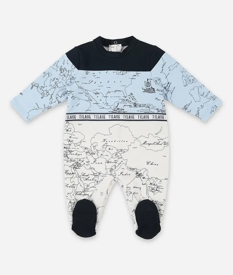 Tutina in felpina Geo Filetto Azzurra e Latte