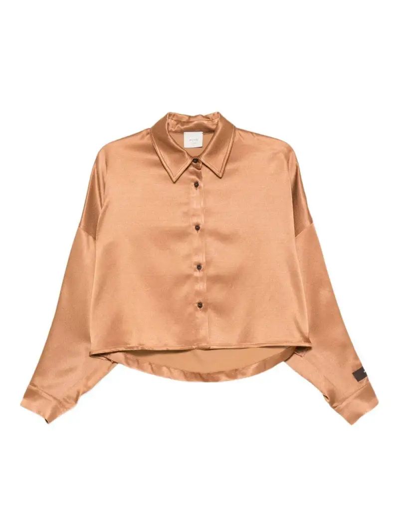 Camicia Crop con Maniche Lunghe Cannella