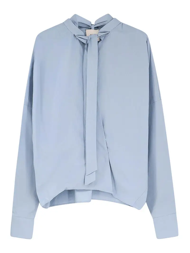 Camicia In Cotone Con Fiocco Azzurro