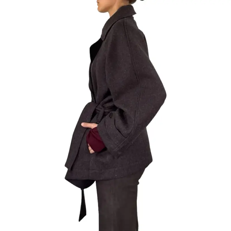 Cappotto Doppiopetto con Cintura MARRONE miniatura 2