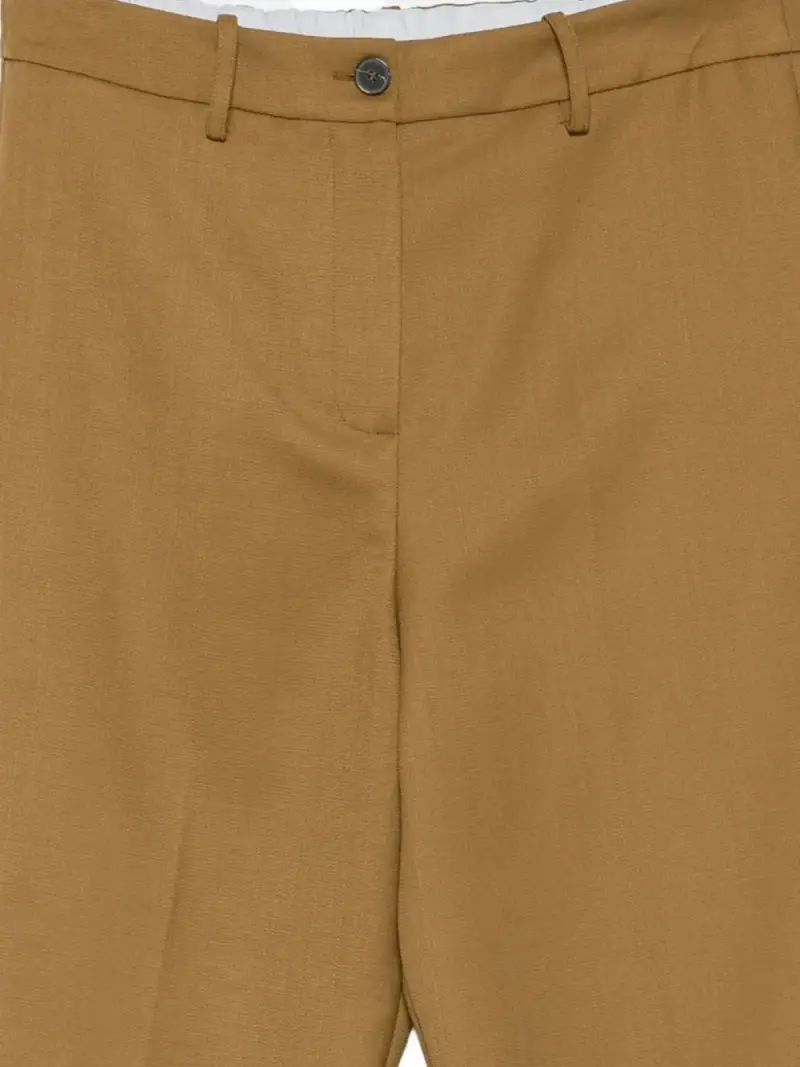 Alysi Pantaloni marrone in cotone con piega stirata miniatura 2