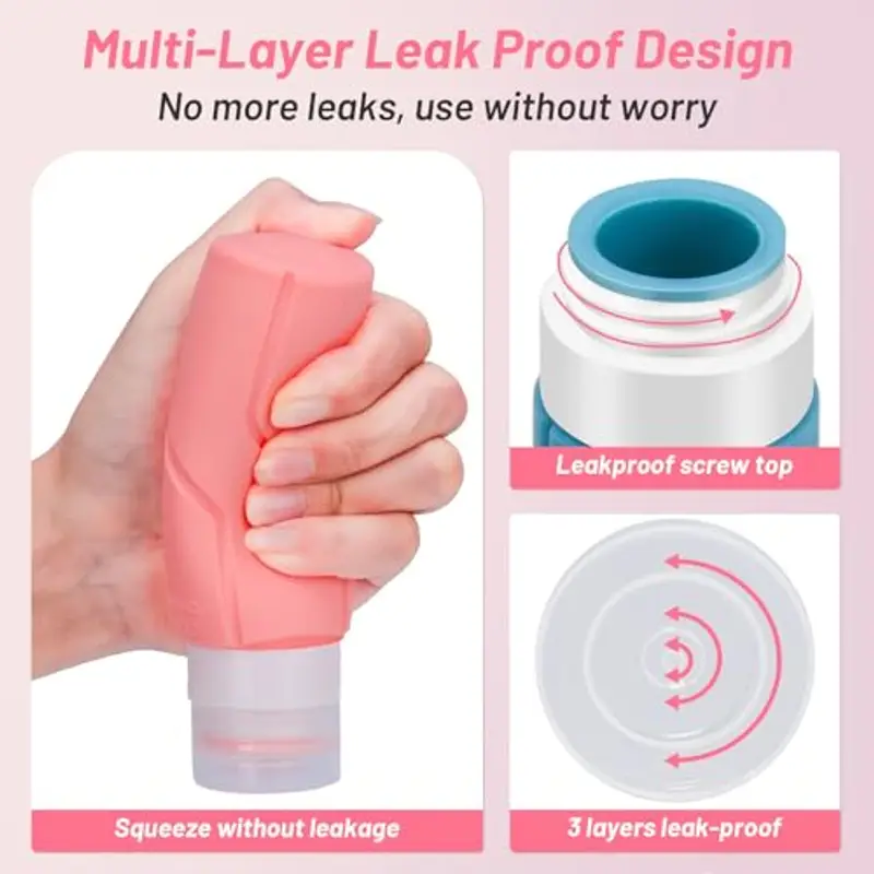 Alyvisun 4 Pezzi Flaconi da Viaggio in Silicone, [Ricaricabili & Anti-Perdita] Contenitori Viaggio Liquidi, Boccette da Viaggio 100ml per Shampoo, Lozione, Cosmetici miniatura 3