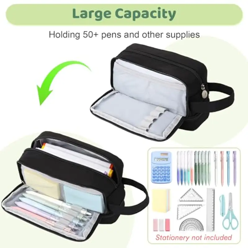 Alyvisun Astuccio Scuola, Astuccio di Grande Capacità con 3 Scomparti per Bambina Ragazzo, Astuccio Portapenne Organizer Resistente Pencil Case con Maniglia per Scuola e Ufficio miniatura 2