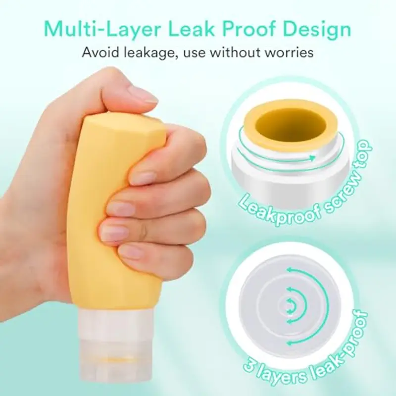 Alyvisun Flaconi da Viaggio 100ml, 5 Pezzi Bottiglie da Viaggio Ricaricabili in Silicone, con Borsa Portaoggetti, Anti-Perdita Contenitori da Viaggio per Liquidi, Shampoo, Lozione miniatura 3