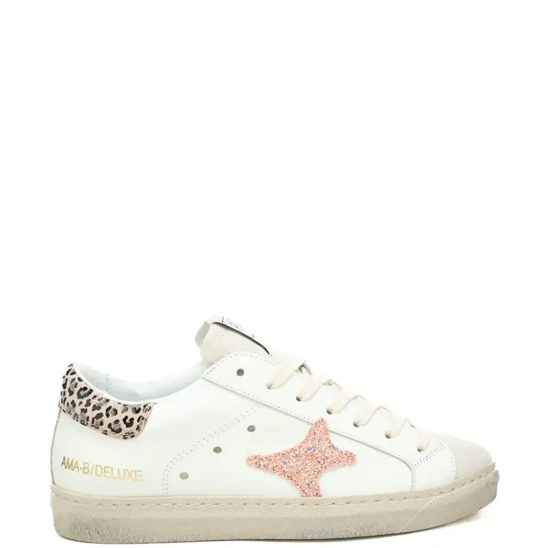 sneakers da donna con inserto animalier sul retro bianche