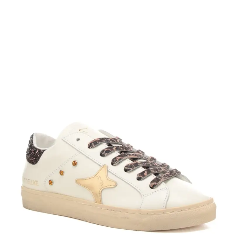 sneakers da donna con lacci in tessuto animalier bianco marrone miniatura 2