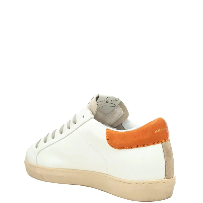 sneakers da uomo in pelle con inserti a contrasto colore bianco beige miniatura 3