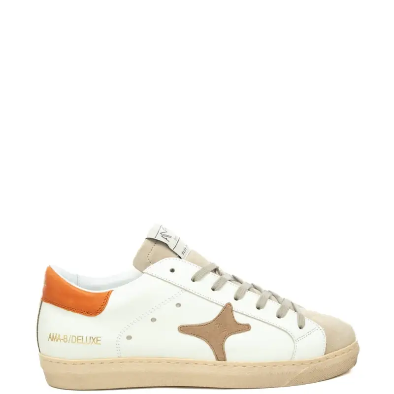 sneakers da uomo in pelle con inserti a contrasto colore bianco beige