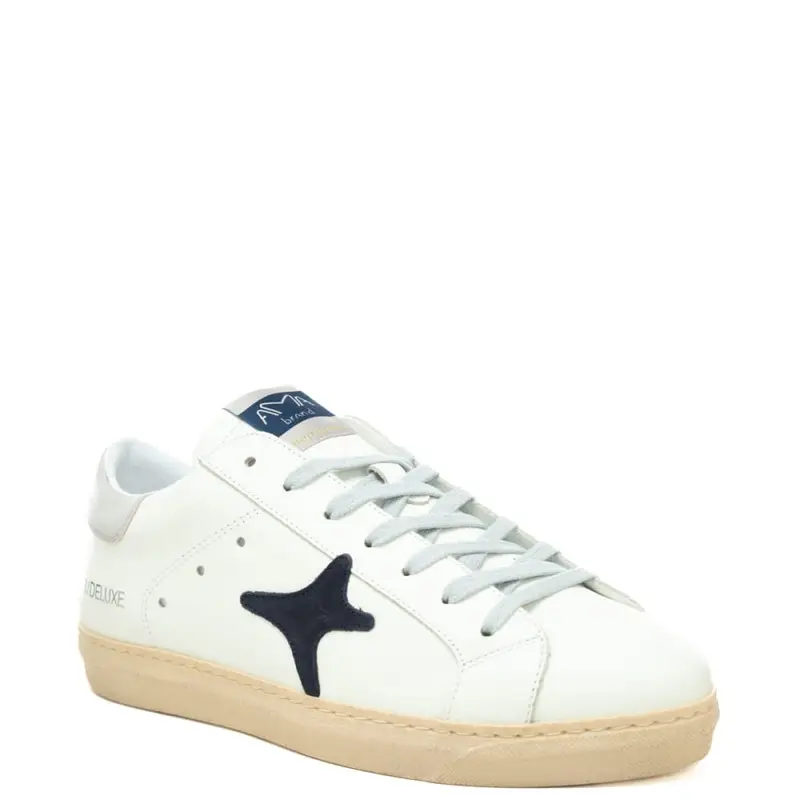 sneakers da uomo in pelle con inserti a contrasto colore bianco grigio miniatura 2