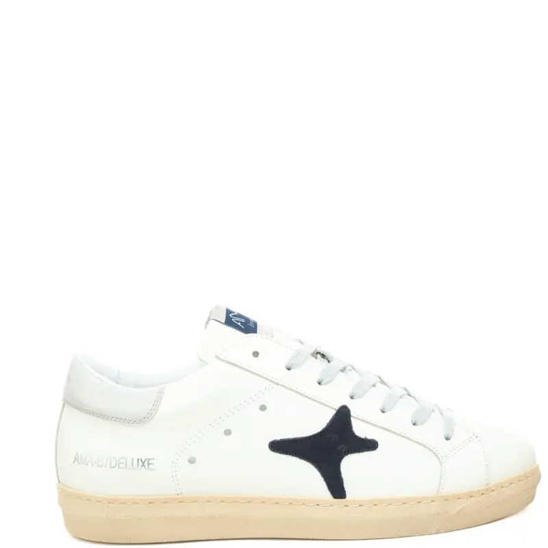 sneakers da uomo in pelle con inserti a contrasto colore bianco grigio