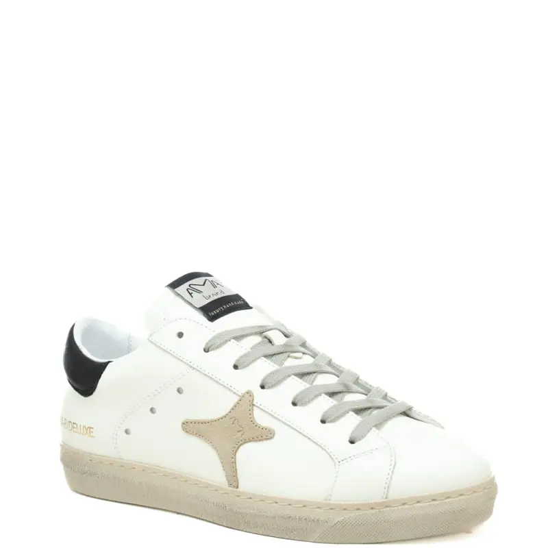 sneakers da uomo in pelle con inserti a contrasto colore bianco nero miniatura 2