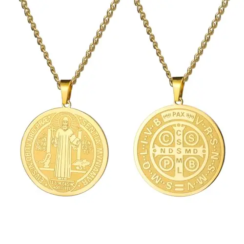 Amaxer Collana di San Benedetto di Nursia per donne, medagliette di protezione religiosa, amuleto, collana per donne e