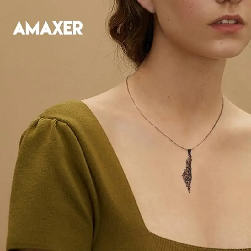 Amaxer Israele Palestina Mappa Ciondolo Collana per Uomo Paese Geografia Gioielli In Acciaio Inox Catena Regalo Collana miniatura 2