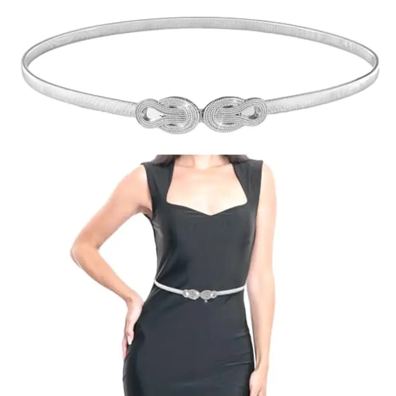 Amaxiu Cintura Elastica in Vita Sottile per Donne, Versatile Cintura a Catena in Metallo Elasticizzata, Argento