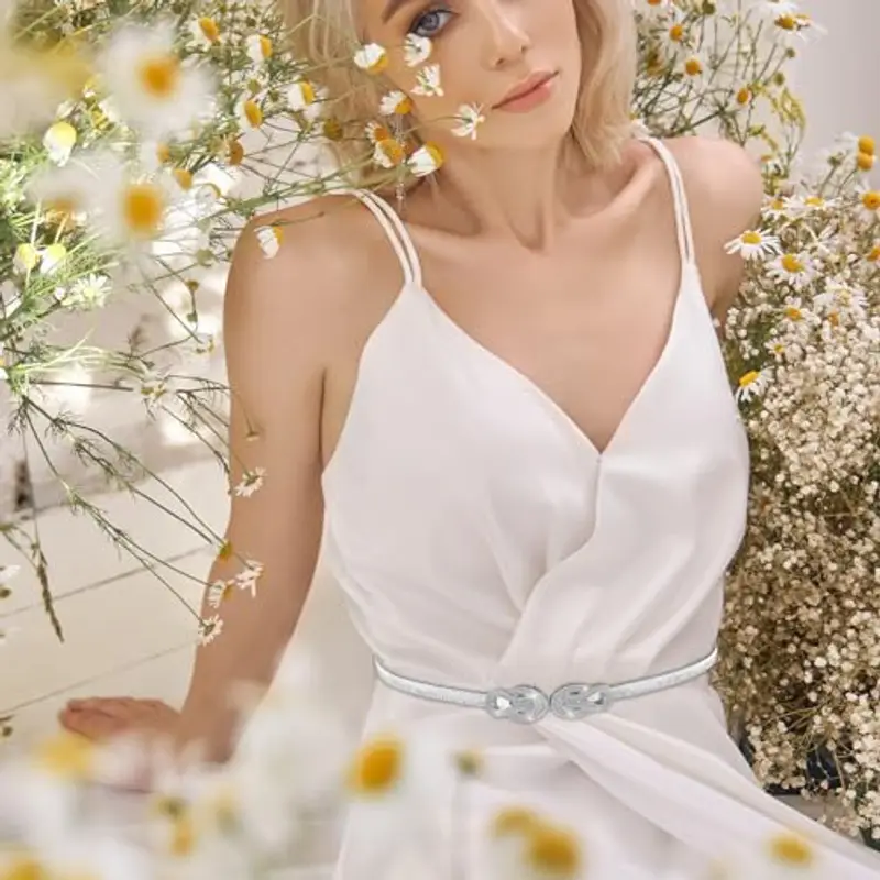 Amaxiu Cintura Elastica in Vita Sottile per Donne, Versatile Cintura a Catena in Metallo Elasticizzata, Argento miniatura 2