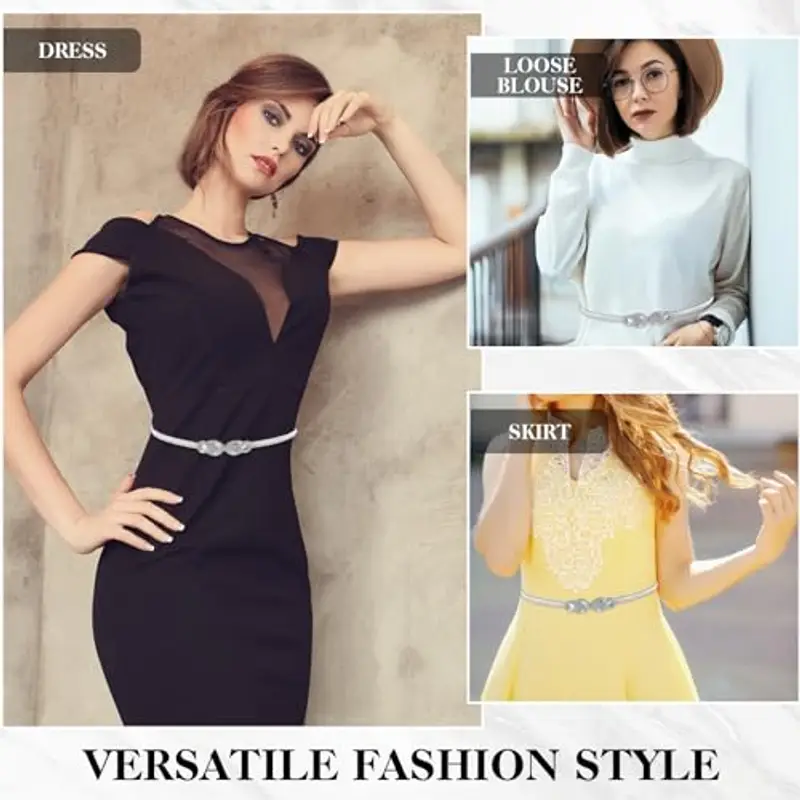 Amaxiu Cintura Elastica in Vita Sottile per Donne, Versatile Cintura a Catena in Metallo Elasticizzata, Argento miniatura 3