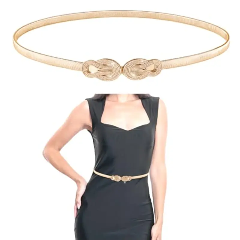 Amaxiu Cintura Elastica in Vita Sottile per Donne, Versatile Cintura a Catena in Metallo, Oro, Taglia Unica