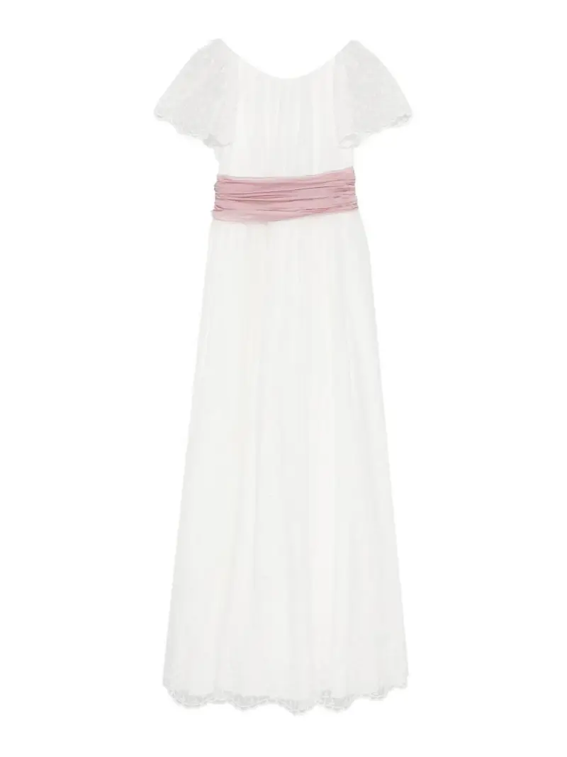 Abito Con Maniche In Pizzo Crema