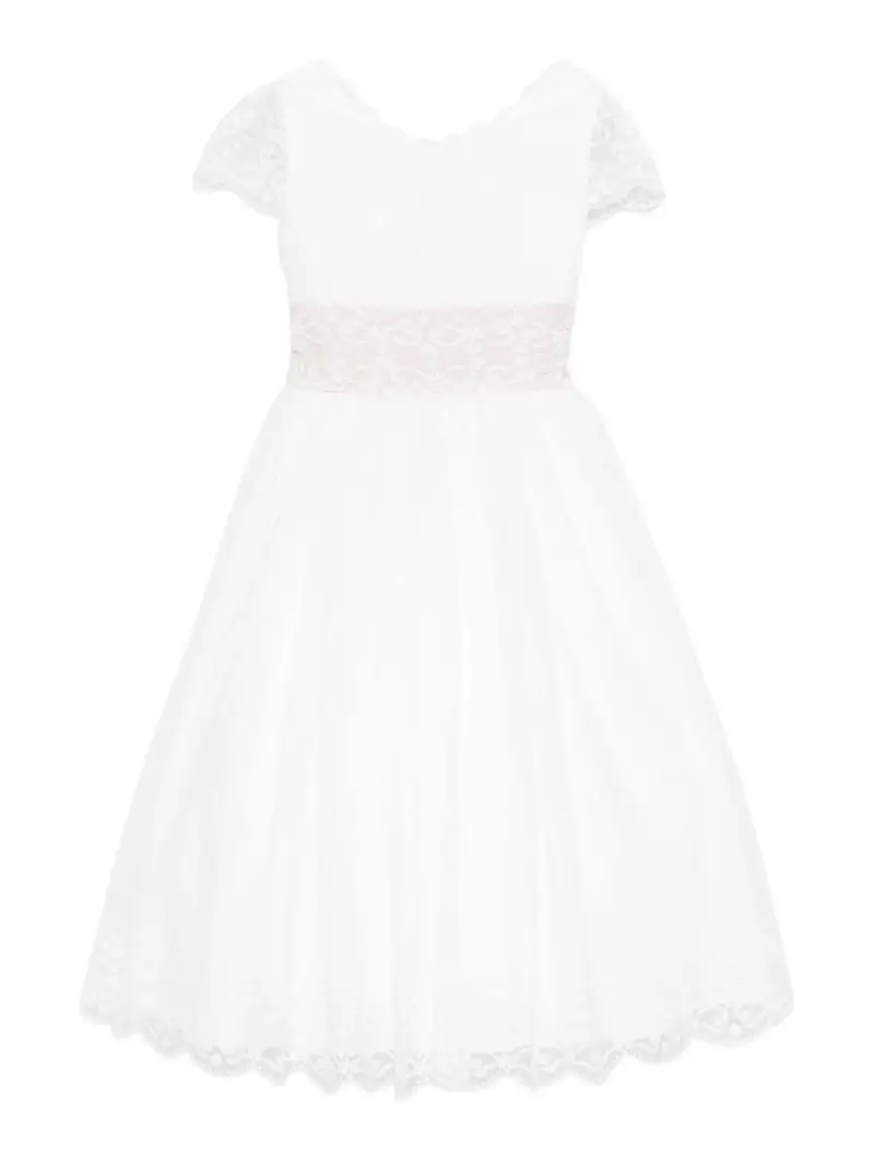 Abito Con Rifiniture In Pizzo Crema