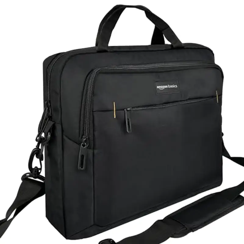 Amazon Basics Borsa compatta a tracolla per laptop con tasche portaoggetti per accessori, custodia da trasporto, 14 pollici - 35,6 cm, 1 unità, confezione da 1, Nero