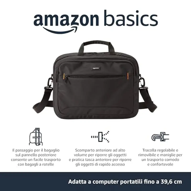 Amazon Basics Borsa compatta a tracolla per laptop con tasche portaoggetti per accessori, custodia da trasporto, 14 pollici - 35, 6 cm, 1 unità, confezione da 1, Nero miniatura 2