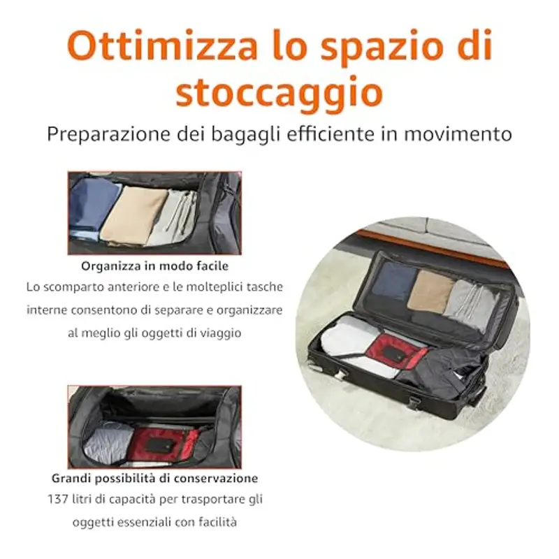 Amazon Basics Borsone da viaggio Nero 1301884 miniatura 3