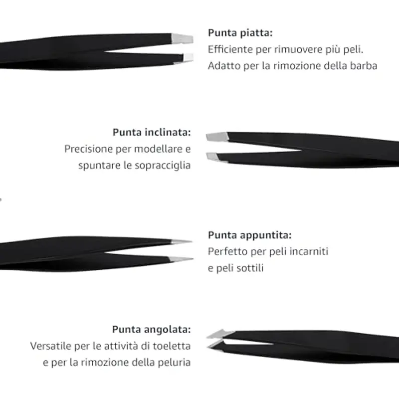 Amazon Basics Pinzette a punta obliqua, professionali, in acciaio inox, per efficace rimozione di peli, ideali per routine di bellezza quotidiana, con custodia da viaggio, colore: nero, Confezione da 1 miniatura 2