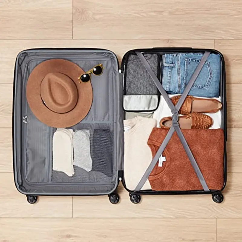 Amazon Basics Valigia da Cabina Rigida Espandibile, Trolley Bagaglio a Mano in ABS, con 4 Ruote Girevoli, 55 cm, Blu Marino miniatura 3