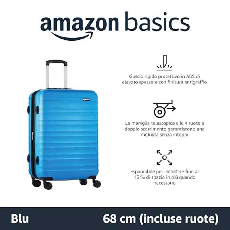 Amazon Basics Valigia Trolley rigido con rotelle girevoli, 68 cm, Blu chiaro miniatura 2