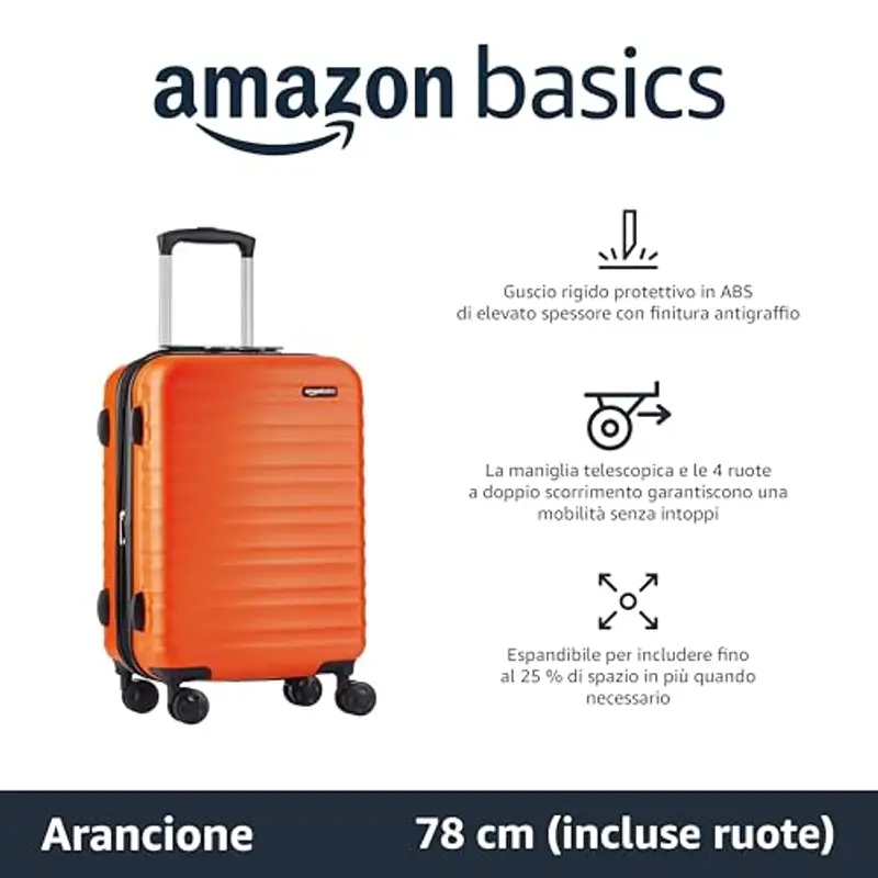 Amazon Basics Valigia Trolley rigido con rotelle girevoli, 78 cm, Arancia Bruciata miniatura 2