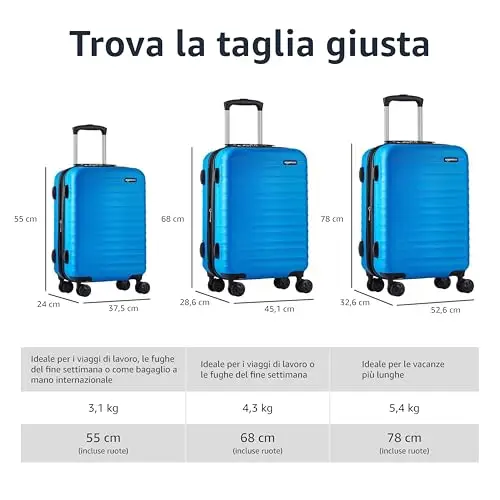 Amazon Basics Valigia Trolley rigido con rotelle girevoli, 78 cm, Blu chiaro miniatura 3