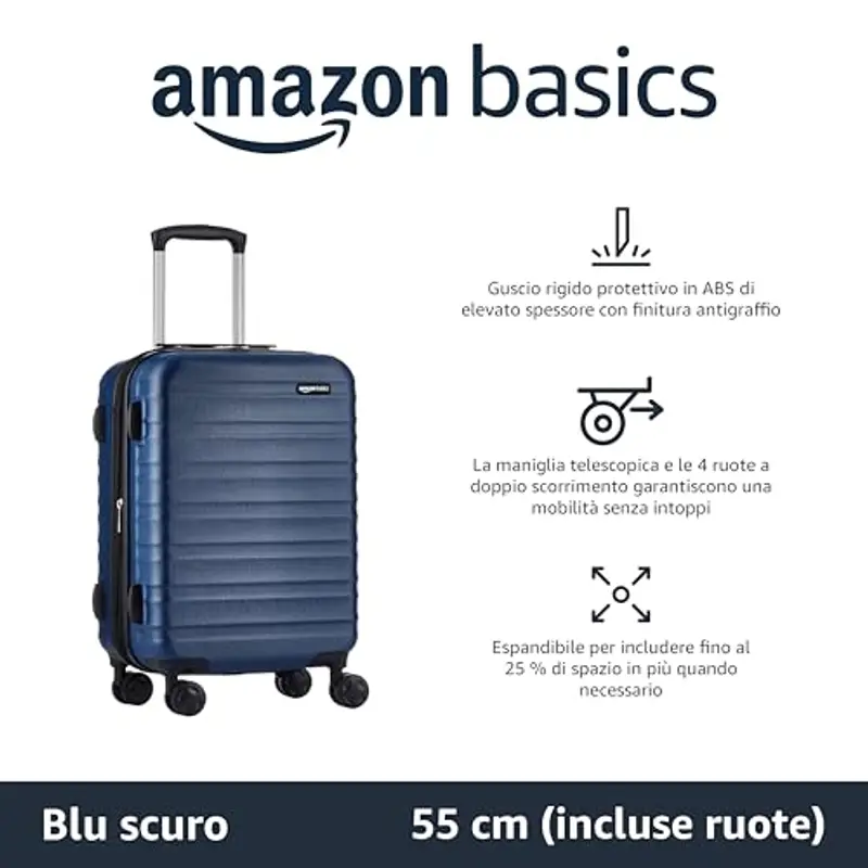 Amazon Basics Valigia Trolley rigido con rotelle girevoli, 78 cm, Blu Marino miniatura 2