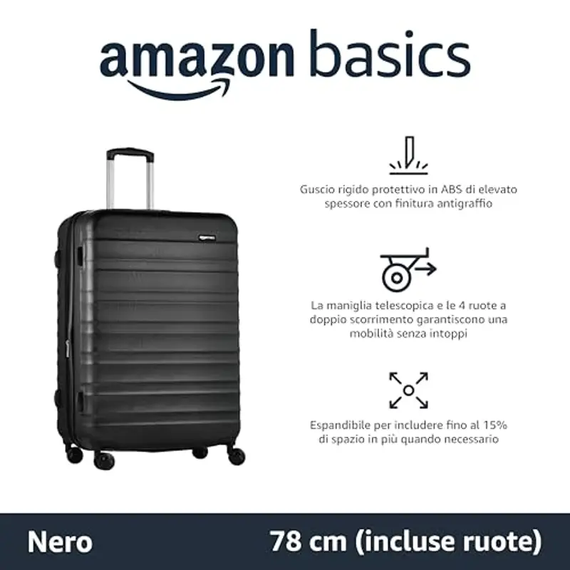 Amazon Basics Valigia Trolley rigido con rotelle girevoli, 78 cm, Nero miniatura 2