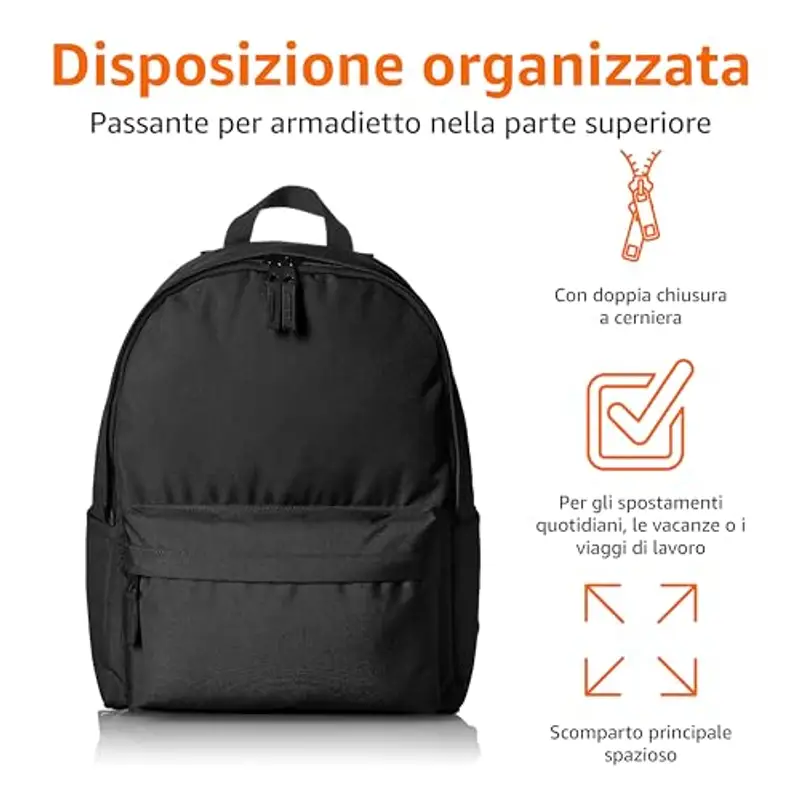 Amazon Basics - Zaino Classico/Casual/Scolastico, Nero, Confezione da 1 miniatura 2