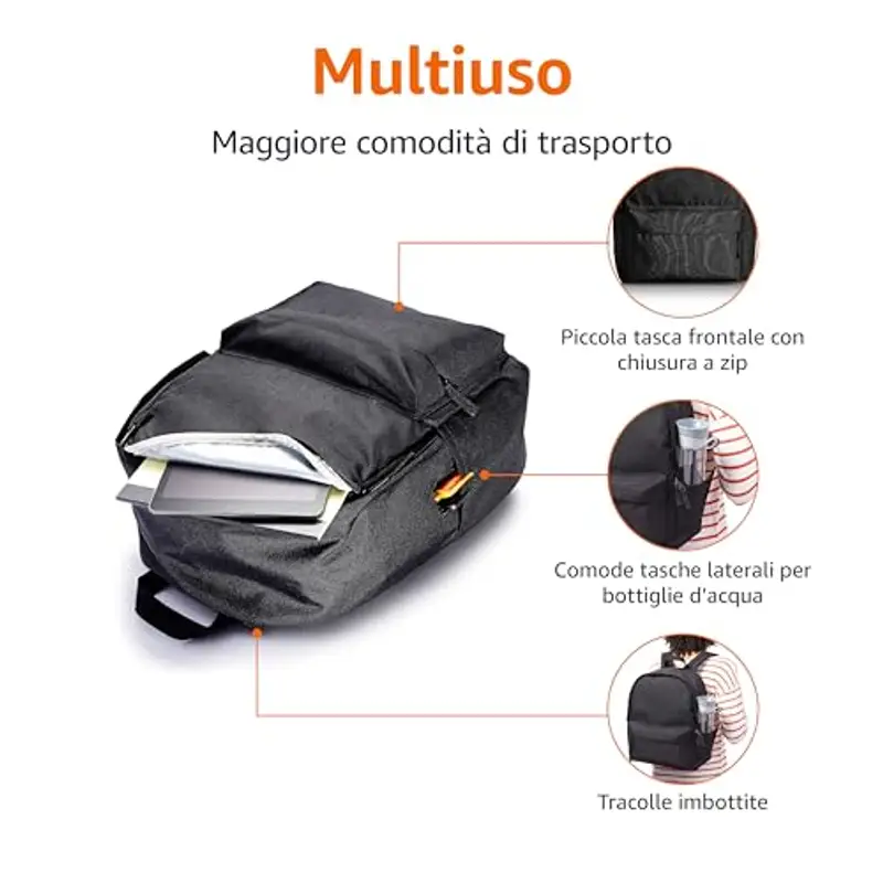 Amazon Basics - Zaino Classico/Casual/Scolastico, Nero, Confezione da 1 miniatura 3