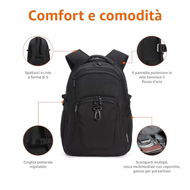 Amazon Basics Zaino per laptop, da viaggio, adatto per laptop da 15.6", Nero miniatura 2