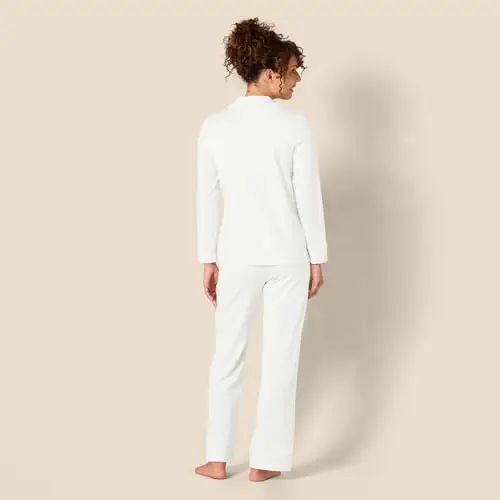 Amazon Essentials Camicia a Maniche Lunghe in Modal di Cotone e Pigiama a Tutta Lunghezza Donna, Bianco, 5XL Plus miniatura 3