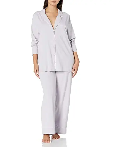 Amazon Essentials Camicia a Maniche Lunghe in Modal di Cotone e Pigiama a Tutta Lunghezza Donna, Lilla, XS