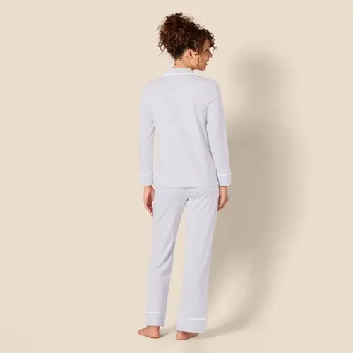 Amazon Essentials Camicia a Maniche Lunghe in Modal di Cotone e Pigiama a Tutta Lunghezza Donna, Lilla, XS miniatura 3
