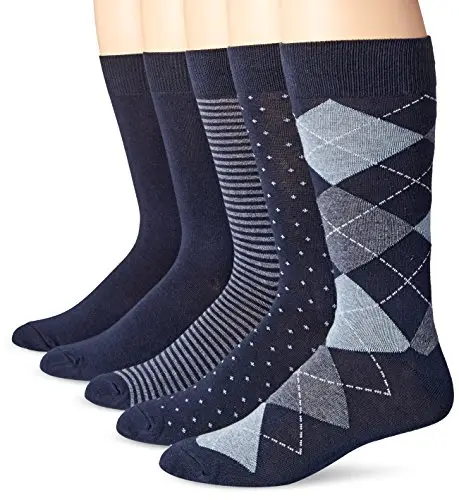Amazon Essentials Comodi Calzini Eleganti con Motivi Uomo, 5 Paia, Blu Marino novità, 47.5