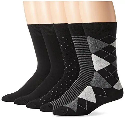 Amazon Essentials Comodi Calzini Eleganti Con Motivi Uomo, 5 Paia, Motivo Scozzese/Nero/Pois/Righe, 47.5