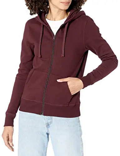 Amazon Essentials Felpa con Cappuccio e Cerniera in Pile Donna, Bordeaux, M
