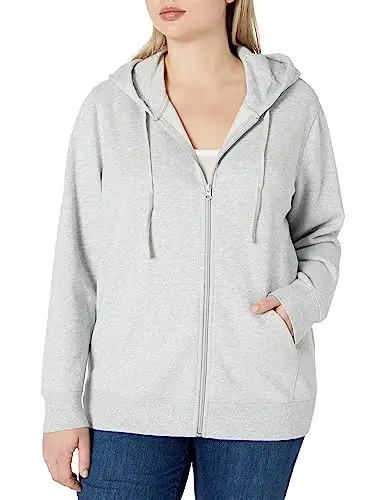 Amazon Essentials Felpa con cappuccio e cerniera in pile Donna, Grigio Chiaro Puntinato, M