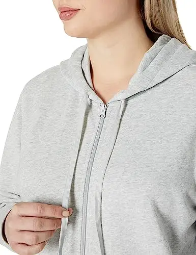 Amazon Essentials Felpa con Cappuccio e Cerniera in Pile Donna, Grigio Chiaro Puntinato, XL miniatura 3