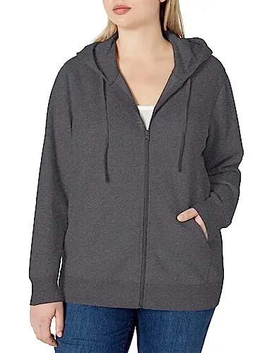 Amazon Essentials Felpa con Cappuccio e Cerniera in Pile Donna, Grigio Scuro Puntinato, M