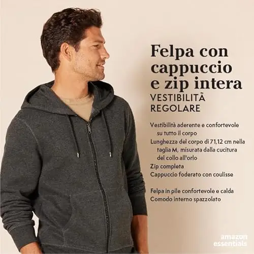 Amazon Essentials Felpa con Cappuccio e Cerniera Integrale in Pile (Disponibile nelle Taglie Big & Tall) Uomo, Blu, M miniatura 2