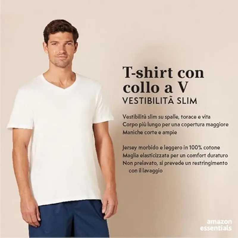 Amazon Essentials Maglietta Intima Con Scollo A V, Traspirante, In Cotone Uomo, Pacco da 6, Nero, XL miniatura 2