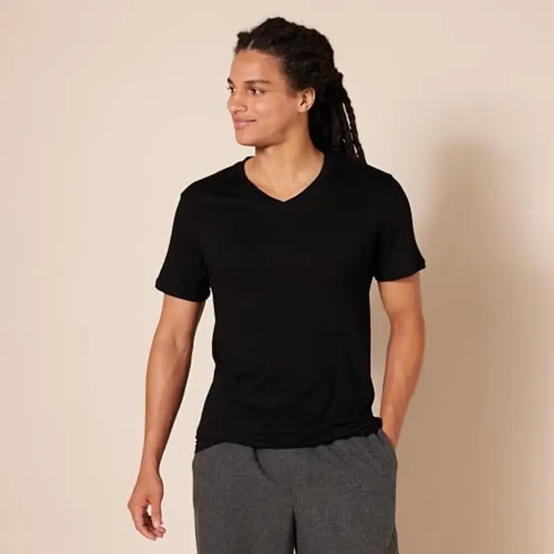 Amazon Essentials Maglietta Intima Con Scollo A V, Traspirante, In Cotone Uomo, Pacco da 6, Nero, XL miniatura 3